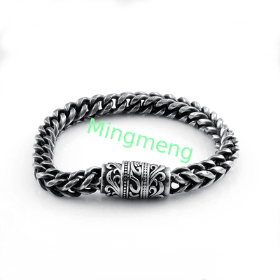 Braccialetto maschile in acciaio inossidabile con fascia magnetica a superfici retro, accessorio alla moda