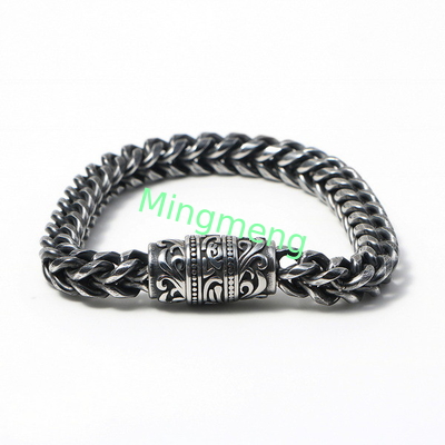 Braccialetto maschile in acciaio inossidabile con fascia magnetica a superfici retro, accessorio alla moda