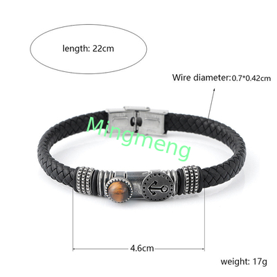 Braccialetto a fibbia magnetica da uomo in pelle a maglia, design di ancora da barca alla moda, braccialetto da uomo versatile