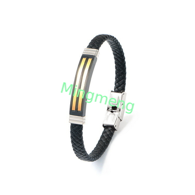 Braccialetto di cuoio a corda trendy retro cuoio tessuto in acciaio inossidabile braccialetto maschile di moda