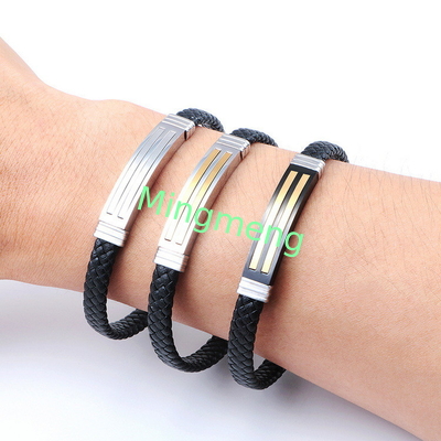 Braccialetto di cuoio a corda trendy retro cuoio tessuto in acciaio inossidabile braccialetto maschile di moda