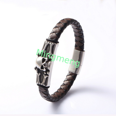 Scheletro di scheletro marrone nero pelle creativa personalità in acciaio inossidabile fusione braccialetto di pelle di tendenza Scheletro di punk europeo e americano moda accessori di abbigliamento di tendenza