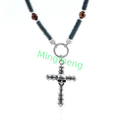 Pendente croce cranio in acciaio inossidabile, europeo e americano transfrontaliero trendy ragazzo collana tag appesa