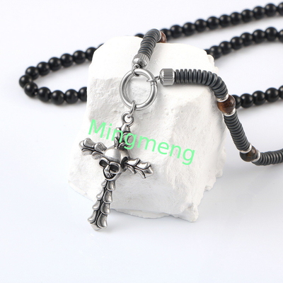 Pendente croce cranio in acciaio inossidabile, europeo e americano transfrontaliero trendy ragazzo collana tag appesa
