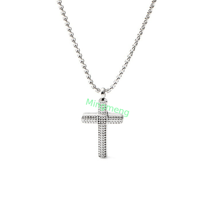 Collare di croce in oro bianco in acciaio inossidabile con arrangiamento di diamanti freschi e collare di croce di diamanti completo