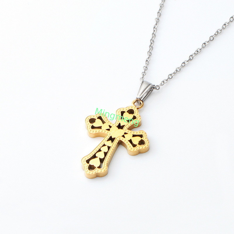 Retro Peach Heart Cross Pendant、 Cross Accessories Nuovo Colletto in acciaio inossidabile Colletto di acciaio in titanio moda donna