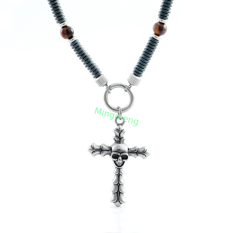 Retro hip-hop in acciaio inossidabile croce pendente teschio, trendy ragazzo collana tag appesa