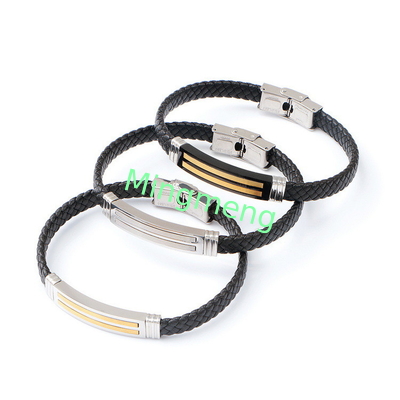 Braccialetto di cuoio a corda trendy retro cuoio tessuto in acciaio inossidabile braccialetto maschile di moda