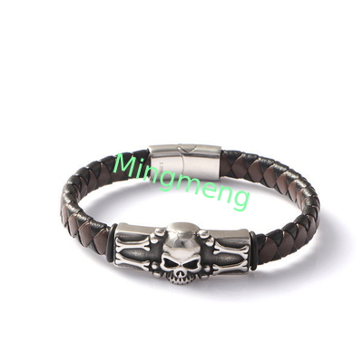 Scheletro di scheletro marrone nero pelle creativa personalità in acciaio inossidabile fusione braccialetto di pelle di tendenza Scheletro di punk europeo e americano moda accessori di abbigliamento di tendenza